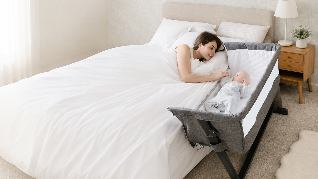 Babylo Cozi Sleeper bedside crib attached to bed for next-to-me sleeping