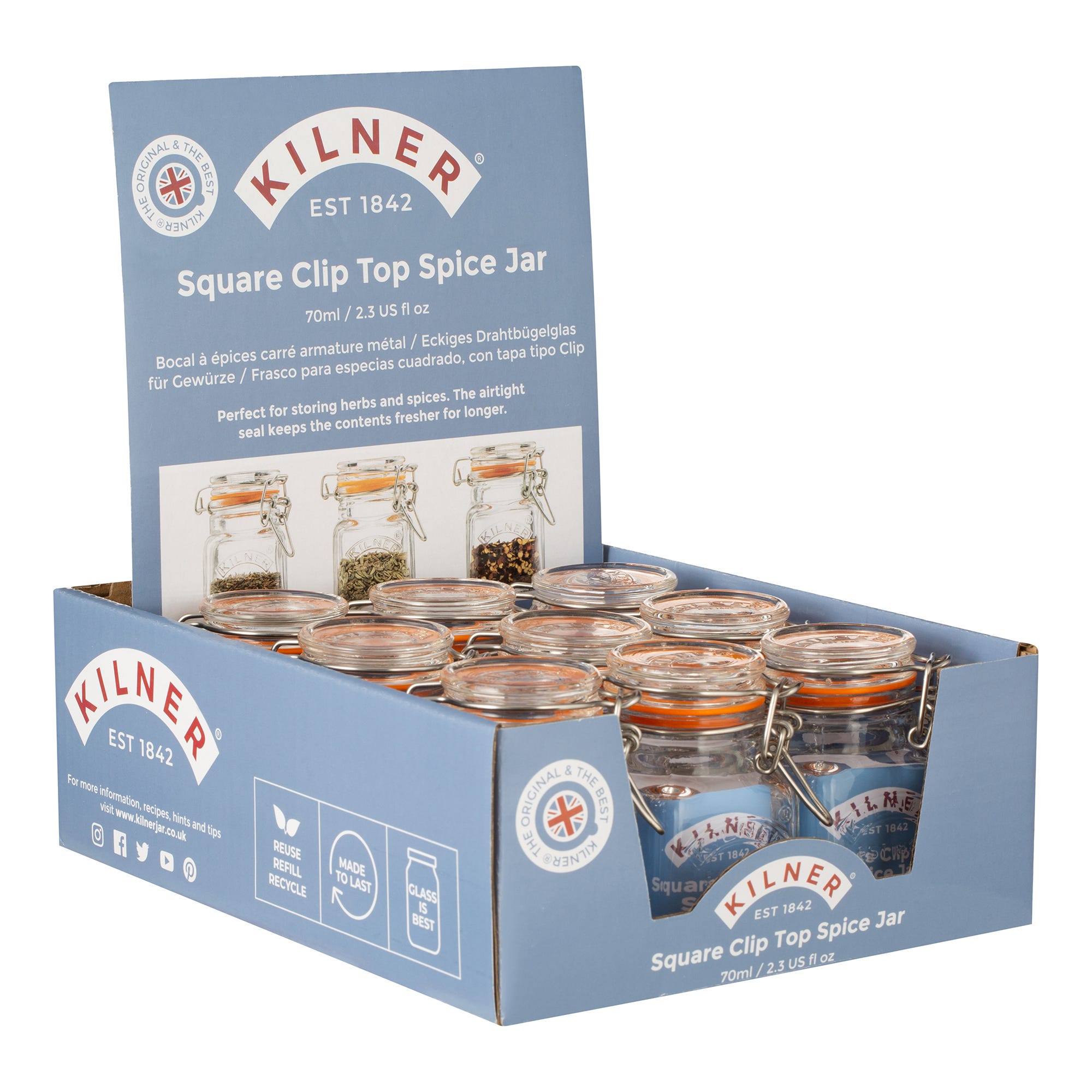 Clip Top Square Spice Jar 70ml - Flemings Department Store