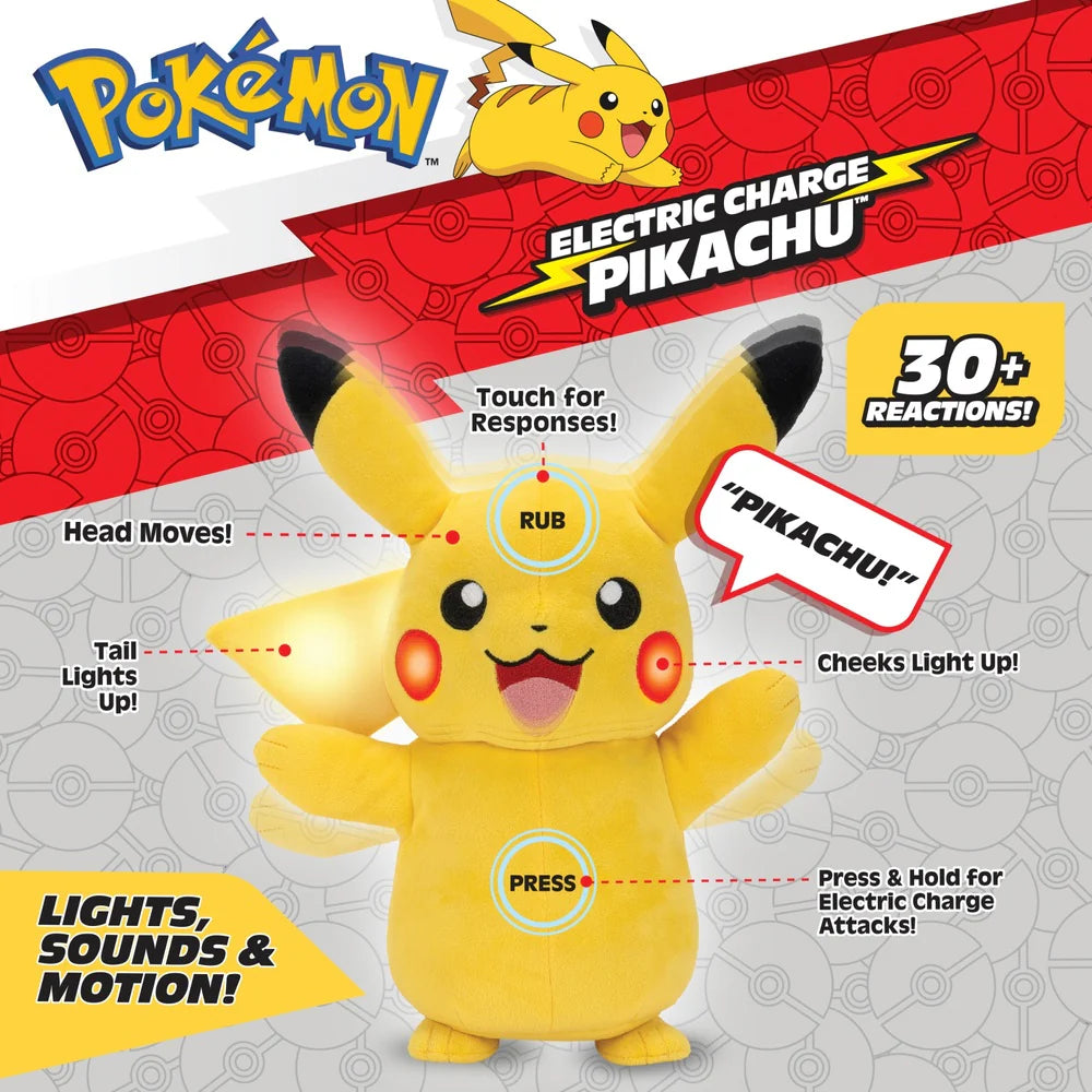 Pokémon Electric Charge Pikachu – 28cm Interactive Plush with Lights, Sounds & Movement
