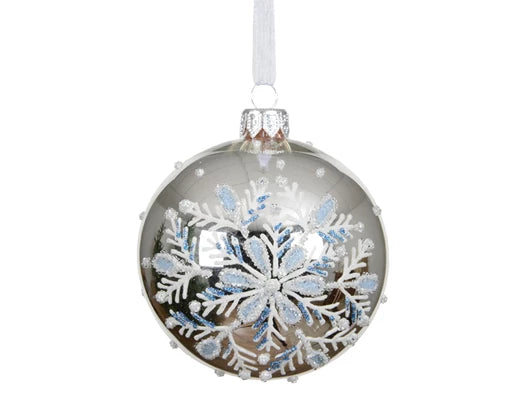 Decorative Christmas ball ornament with a snowflake design on a white background