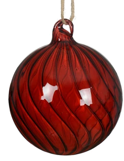 Clear glass Christmas bauble with swirl pattern and jute rope hanger, available in assorted colours