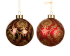 Transparent glass bauble with floral decal, gold cap, and champagne gold organza ribbon – assorted styles