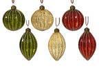 Gold ribbed glass bauble with glitter accents and PU leather ribbon