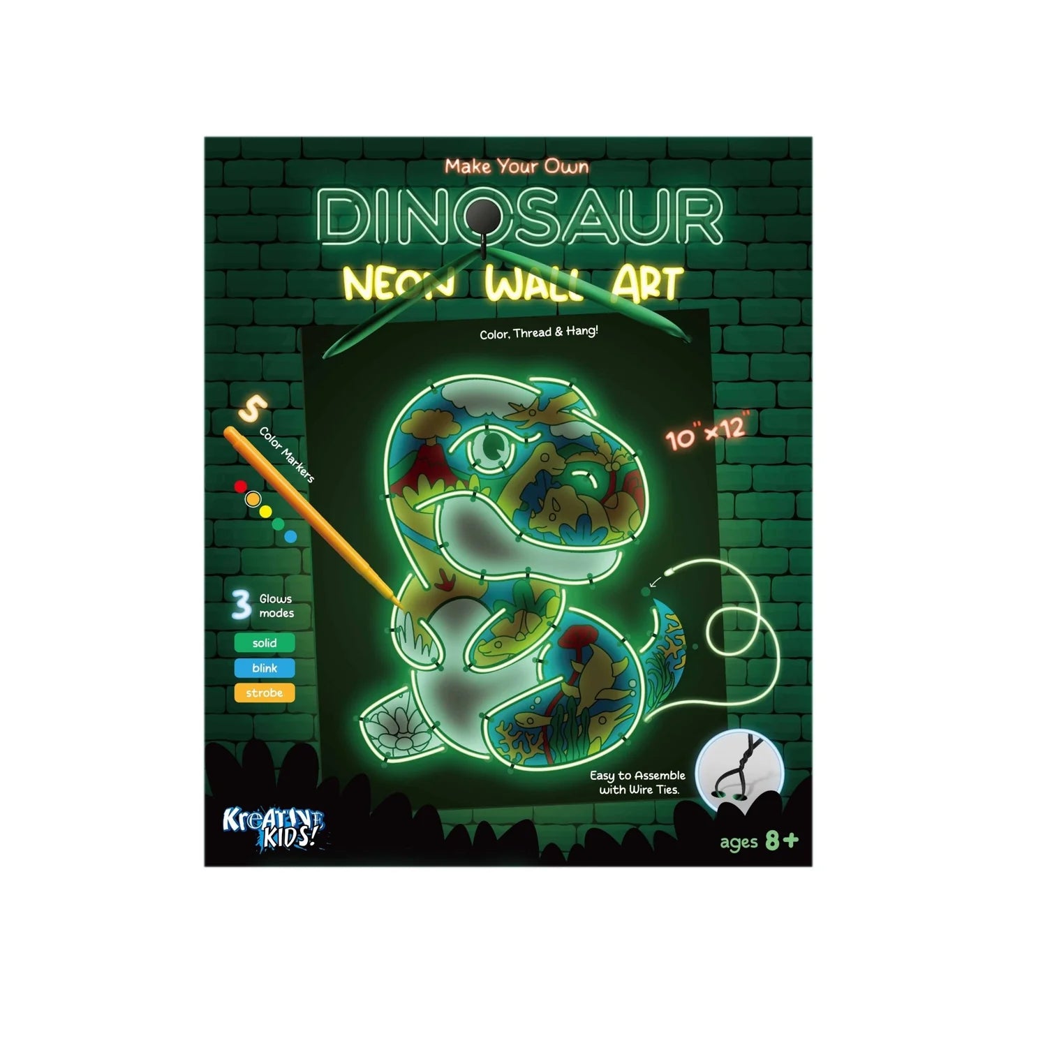 Dinosaur Neon Wall Art Kit – Colour & Thread Craft Set
