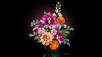 Colorful bouquet of flowers in a vase on a black background LEGO