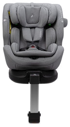 Osann One 360 SL i-Size Car Seat in Iron Grey with a matching headrest and harness, shown from a front-facing angle on a white background.