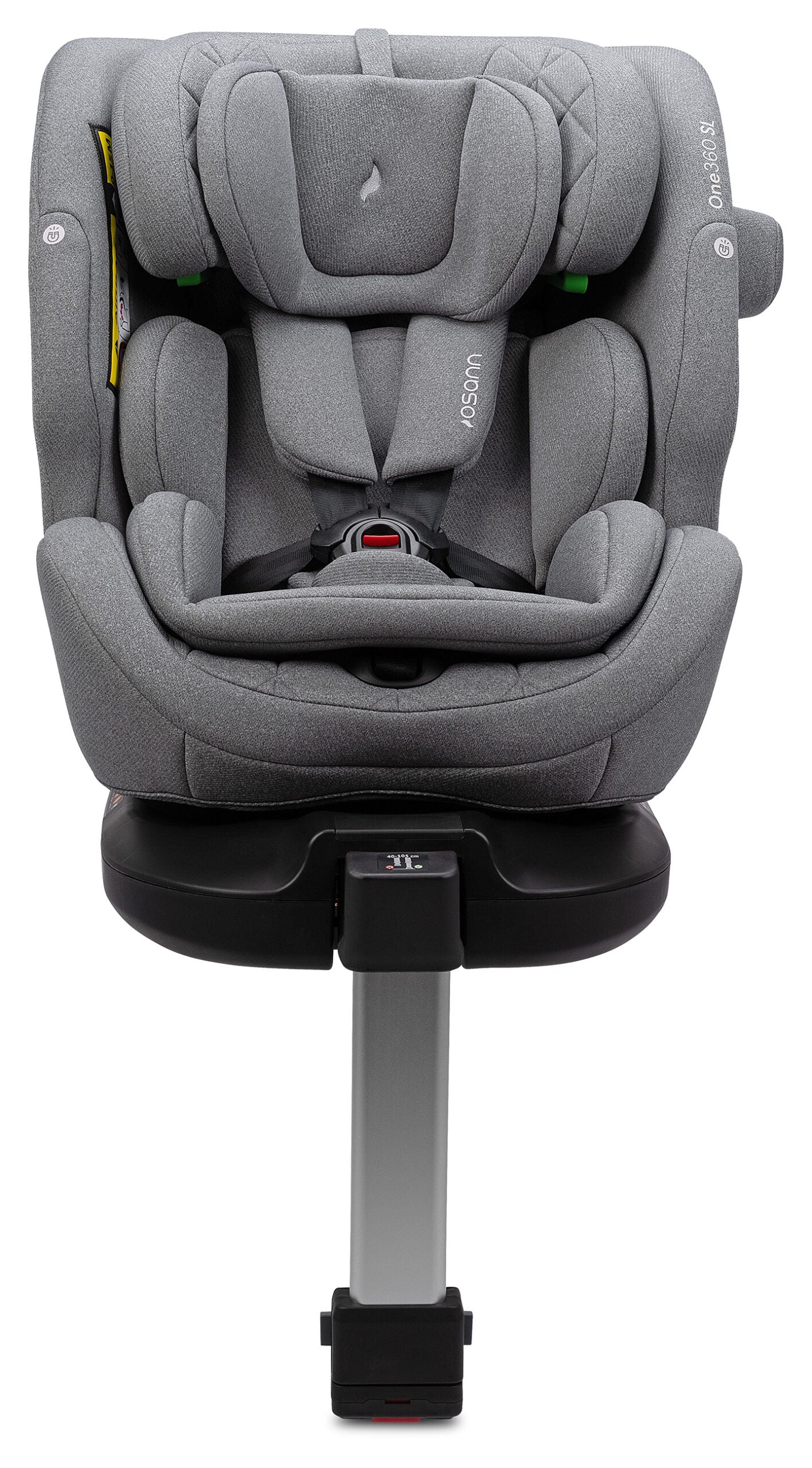 Osann One 360 SL i-Size Car Seat in Iron Grey with a matching headrest and harness, shown from a front-facing angle on a white background.