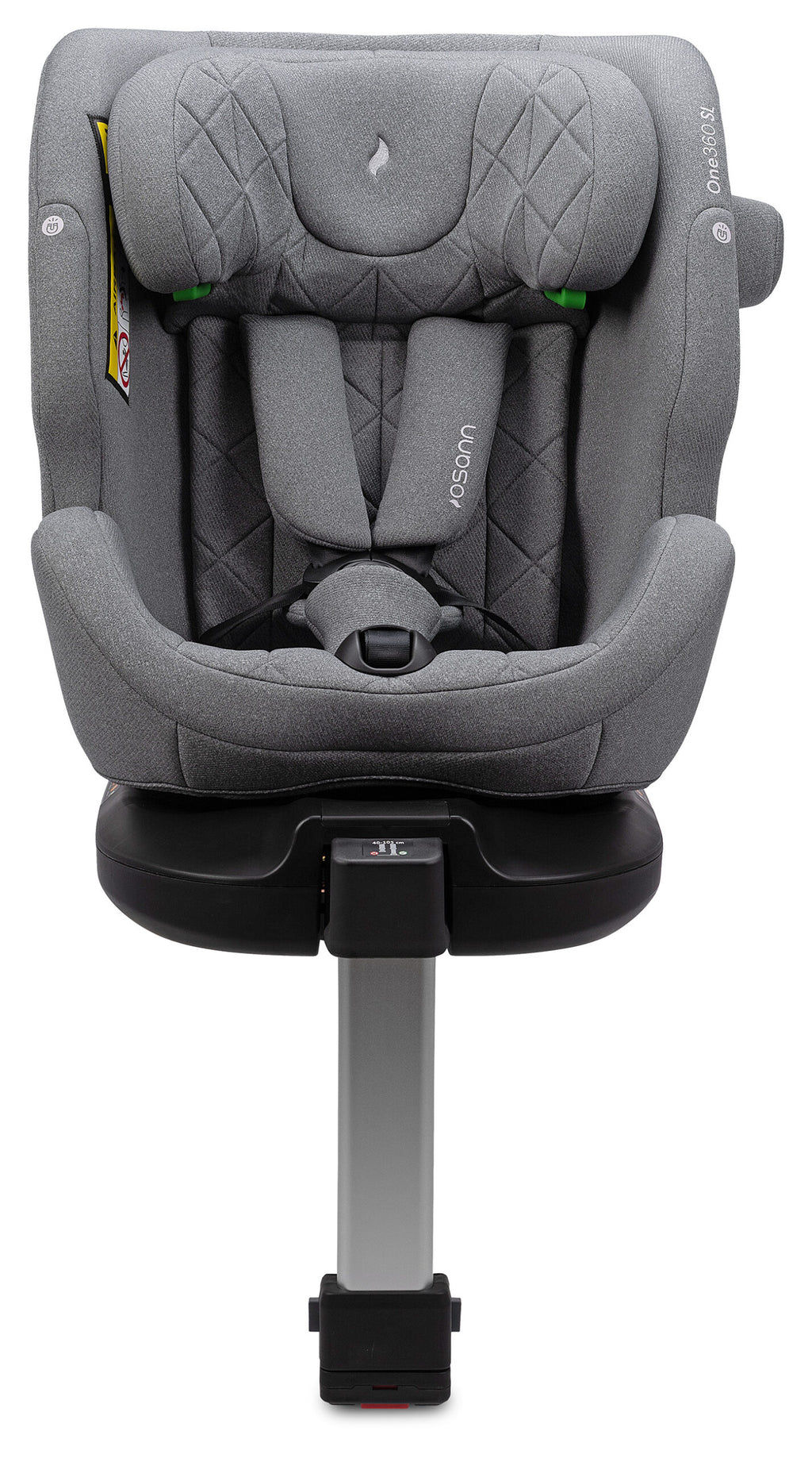Osann One 360 SL i-Size Car Seat in Iron Grey with a matching headrest and harness, shown from the front on a white background.