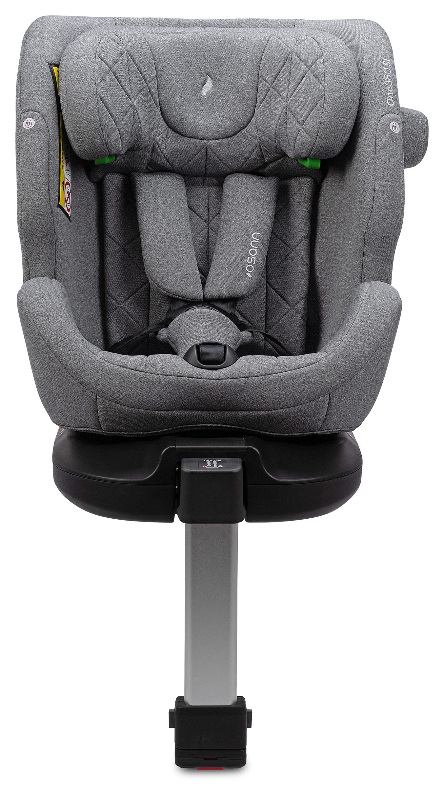 Osann One 360 SL i-Size Car Seat in Iron Grey with a matching headrest and harness, shown from the front on a white background.