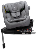 Osann One 360 SL i-Size Car Seat in Iron Grey mounted on black Iso-GLISS base, shown from a three-quarter angle against a white background.