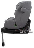 A gray fabric child car seat mounted on a black ISOFIX base, shown from a side profile view against a solid white background. The brand name 'vosann' is visible on the upper backrest.