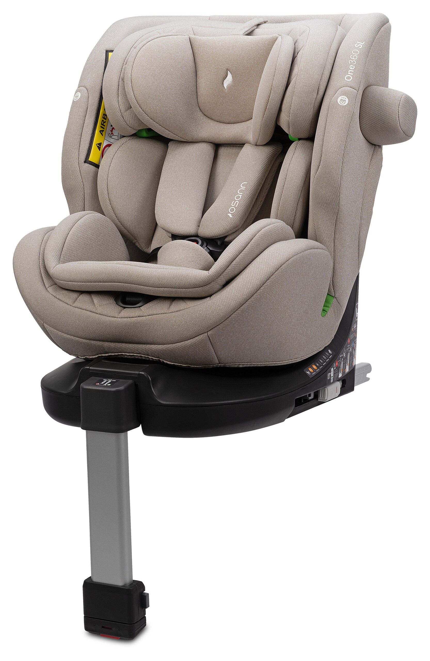 A Osann One 360 SL i-Size Car Seat in Wheat baby car seat with a black base and silver support leg, shown on a clean white background.