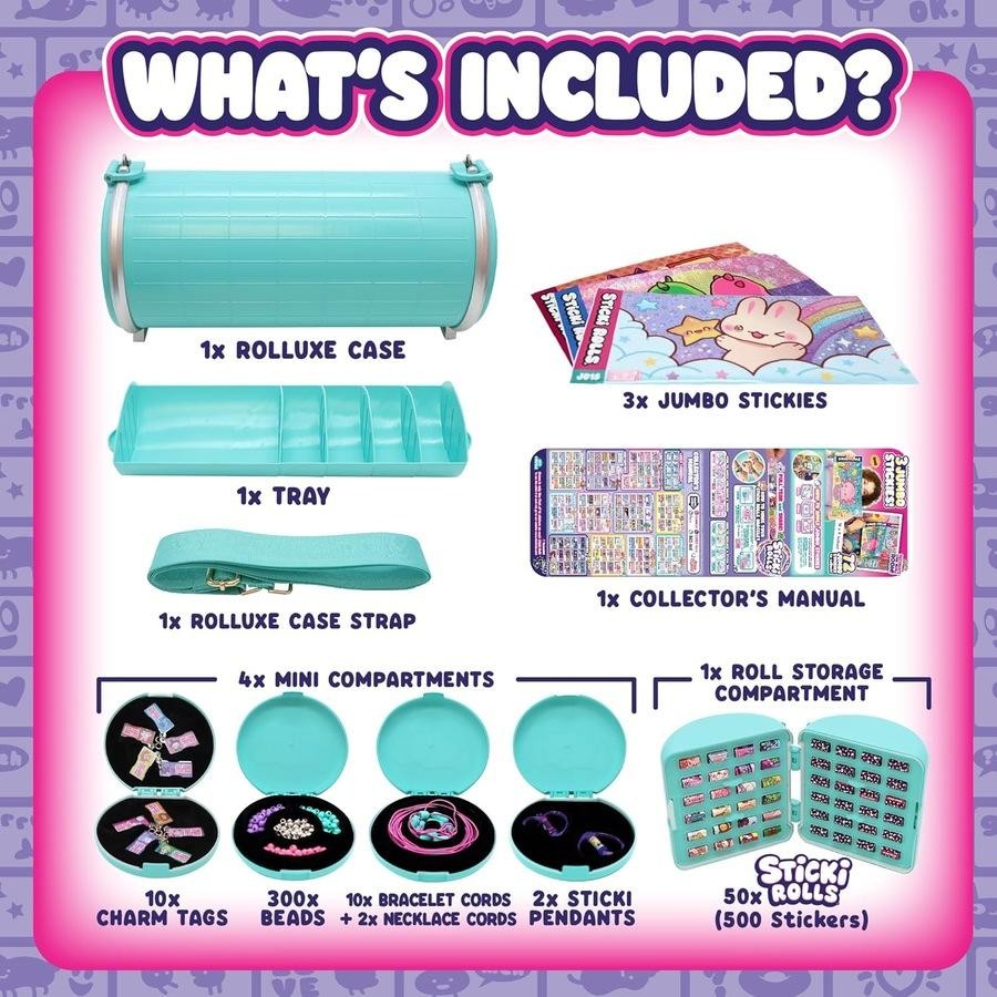 Sticki Rolls Sticki Rolluxe Bag – 500 Stickers, Storage Pods & DIY Jewellery Kit