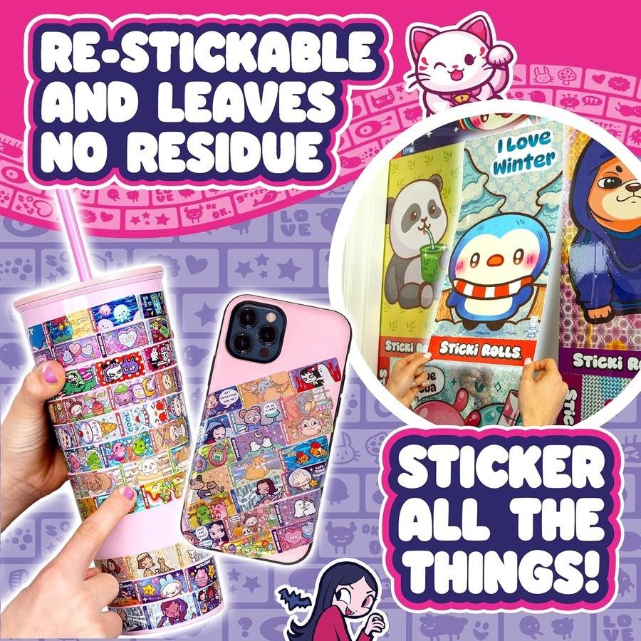 Sticki Rolls Sticki Rolluxe Bag – 500 Stickers, Storage Pods & DIY Jewellery Kit