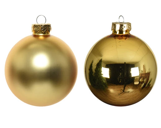 Light gold Christmas baubles 8cm – Set of 16 with shiny and matte finish in clear storage tube