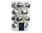 Silver glass Christmas baubles shiny and matte mix 8cm – set of 16 ornaments