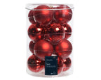 Set of 16 shiny and matt red Christmas baubles – 8cm glass tree decorations