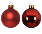 Set of 16 shiny and matt red Christmas baubles – 8cm glass tree decorations