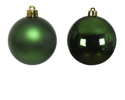 Forest Green Glass Christmas Baubles – Set of 16 with Shiny and Matt Finish, 8cm