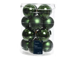 Forest  Green Glass Christmas Baubles – Set of 16 with Shiny and Matt Finish, 8cm