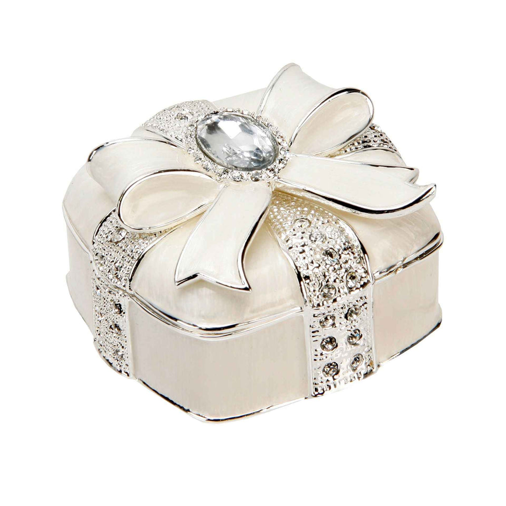 SOPHIA SILVERPLATED & EPOXY SQUARE TRINKET BOX BOW & CRYSTAL
