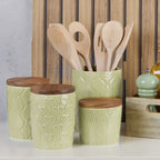 Green House Heart Leaf Store Jar With Rustic Acacia Lid - Flemings Department Store