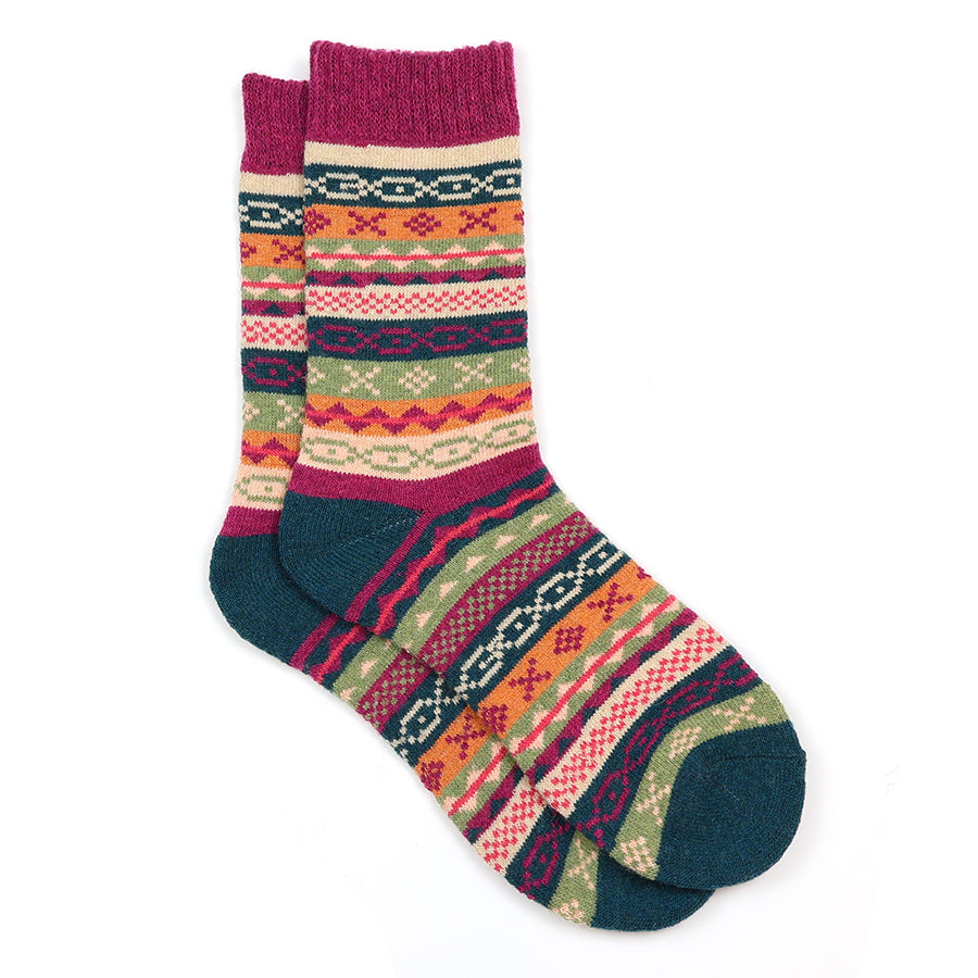 Magenta, Teal Mix Multi Pattern Stripe Socks