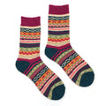 Magenta, Teal Mix Multi Pattern Stripe Socks