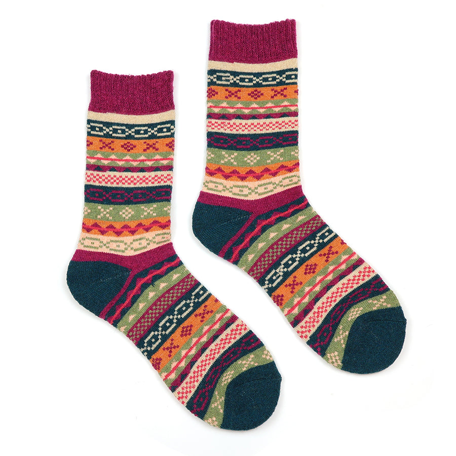 Magenta, Teal Mix Multi Pattern Stripe Socks