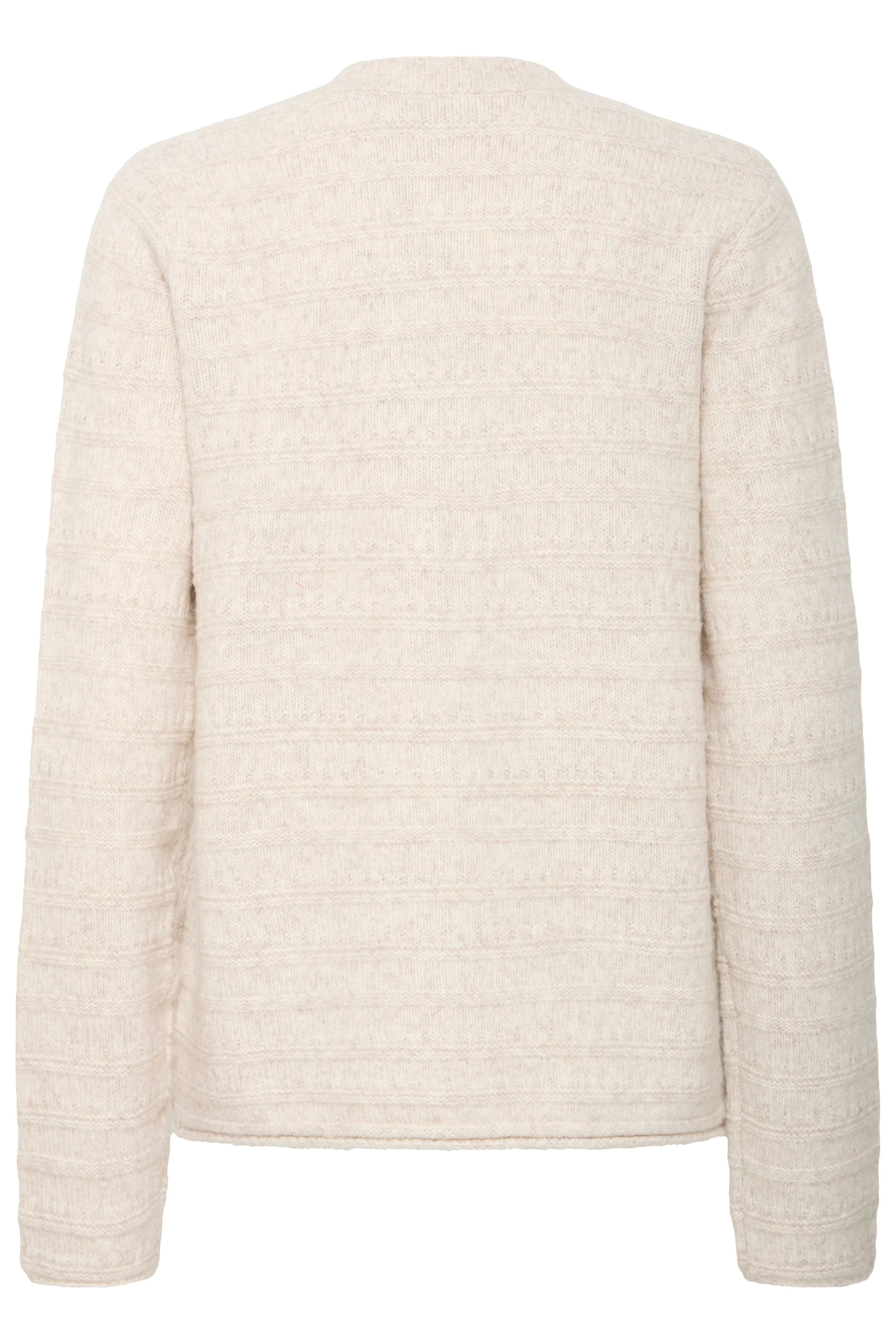 The back of the Fransa V-Neck Pullover in the Color Oatmeal Melang - Textured Knit