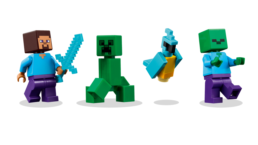 Four LEGO figures from a popular video game on a white background