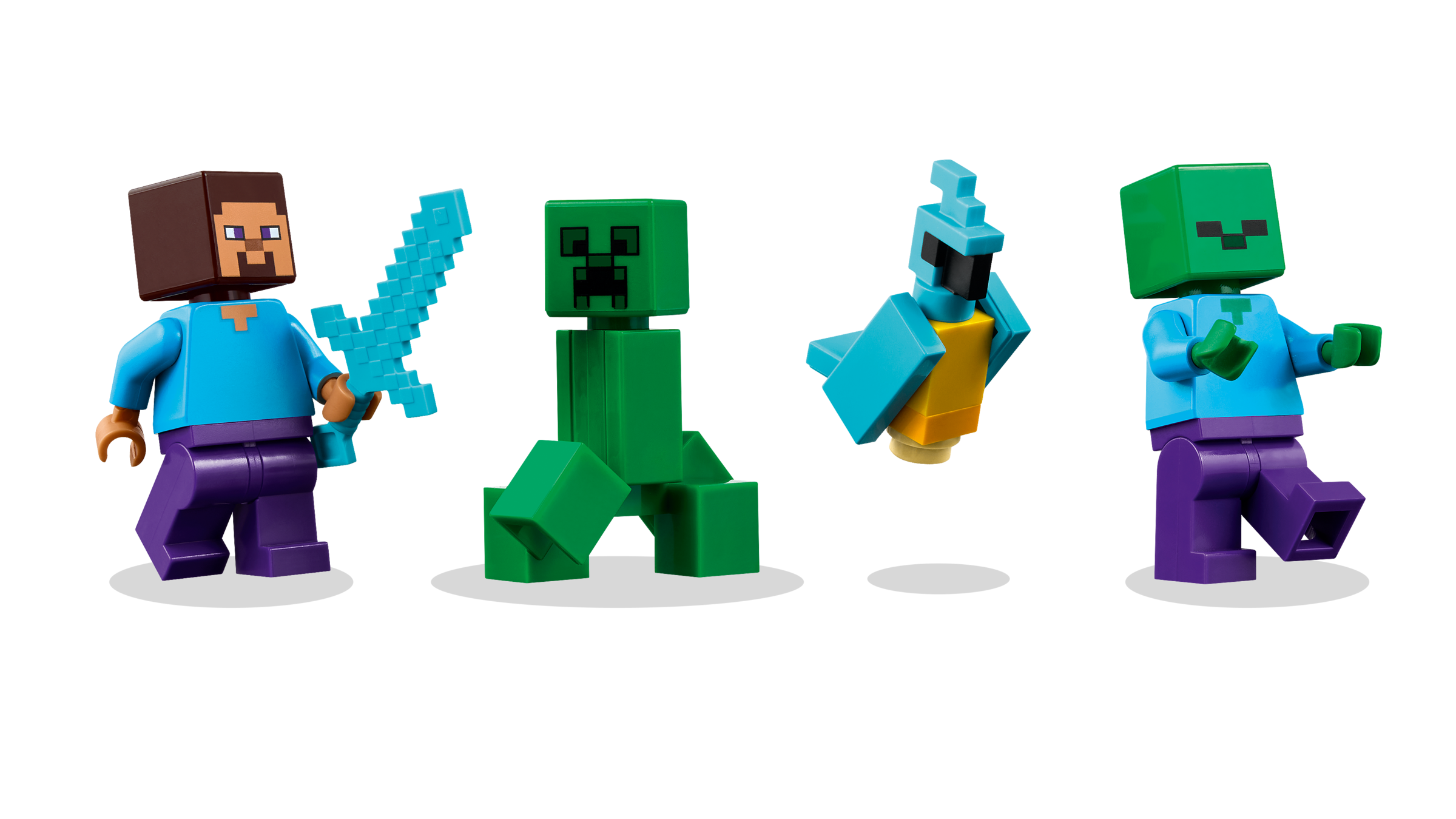 Four LEGO figures from a popular video game on a white background
