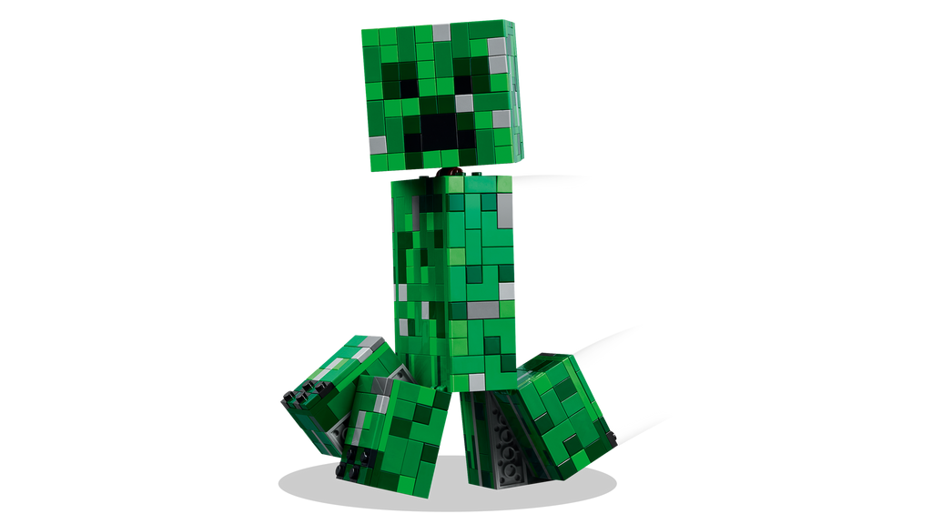 Green block-style figure on a white background
