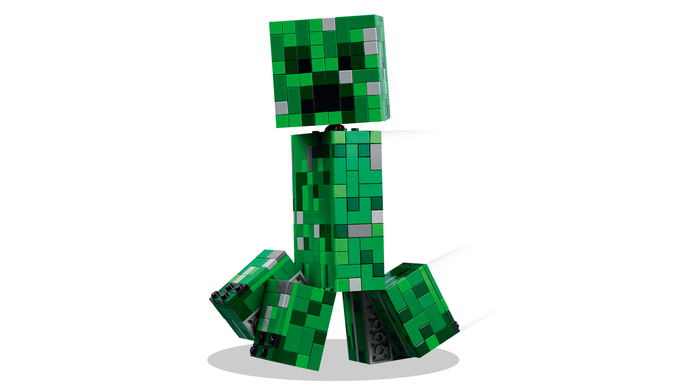 Green block-style figure on a white background