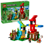 LEGO Minecraft set with red tower and character figures on a white background
