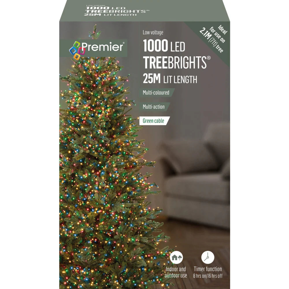 Premier 1000 LED Treebrights – Warm/White/Multi, 25M, Timer-Controlled