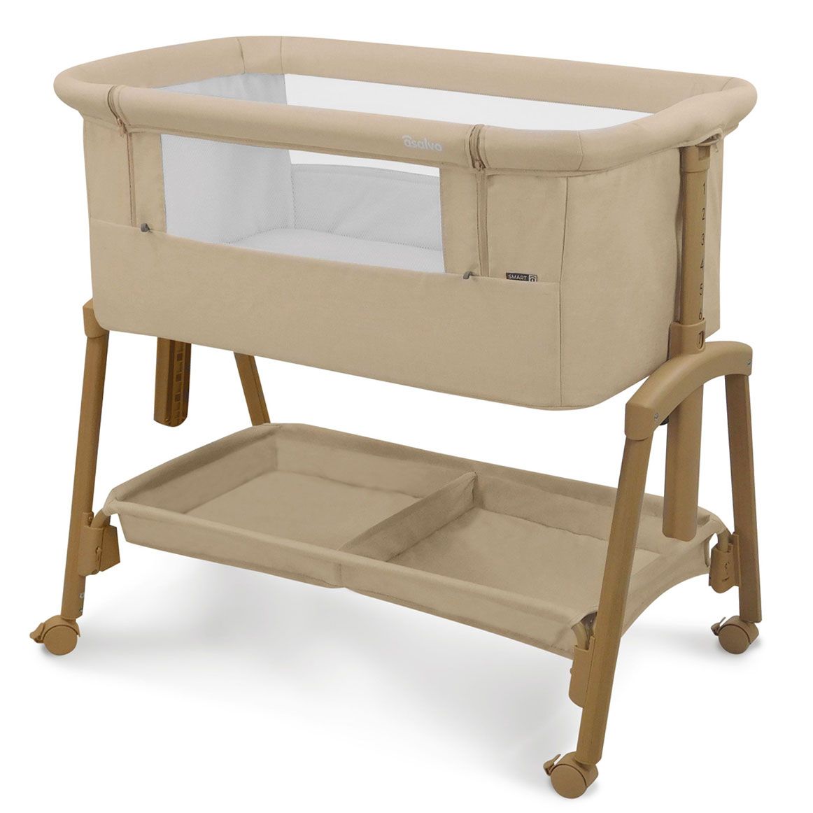 Asalvo Smart 2-in-1 Co-Sleeping Mini Crib Beige | Bedside Crib for Newborns