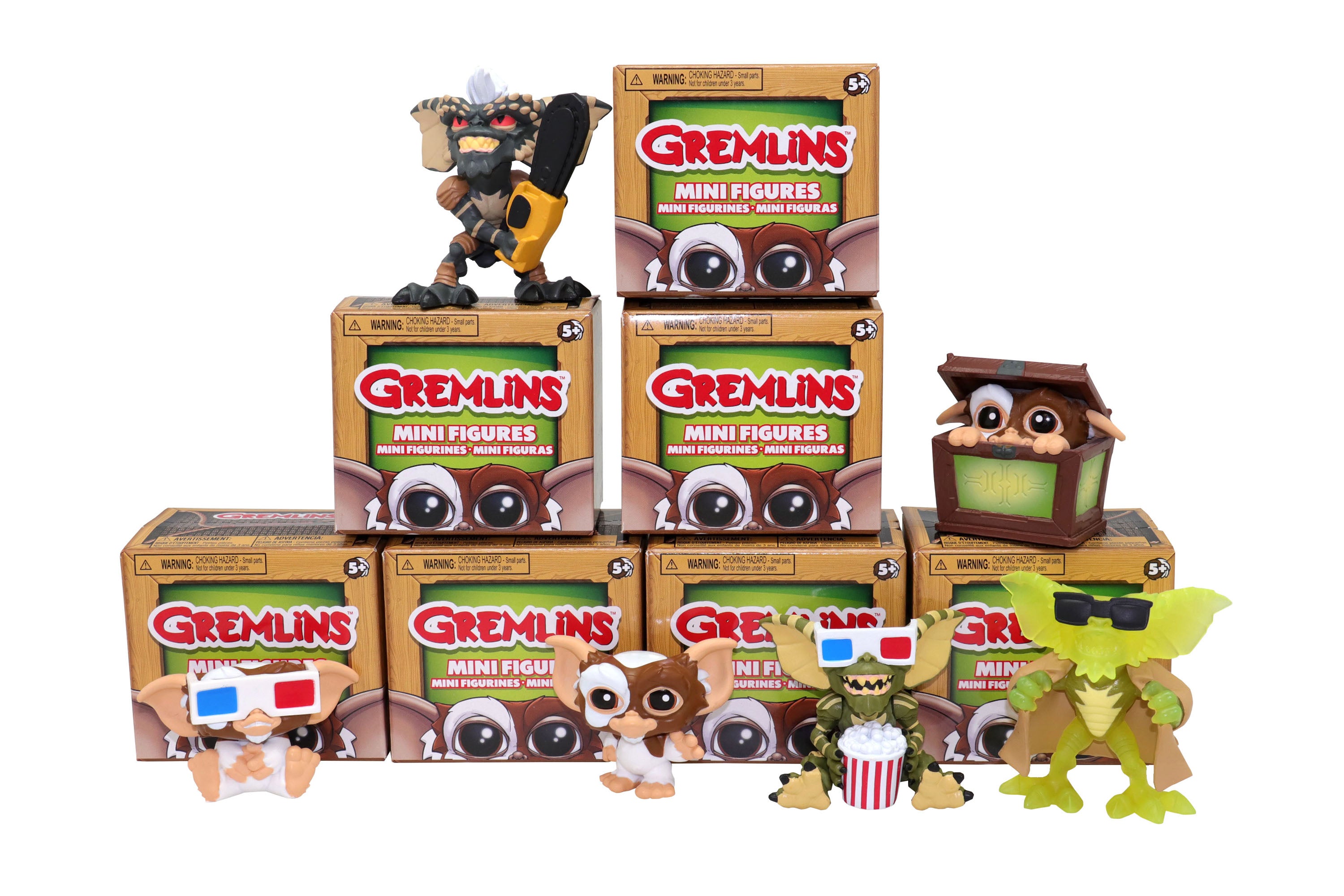 Gremlins mini figures with packaging on a white background