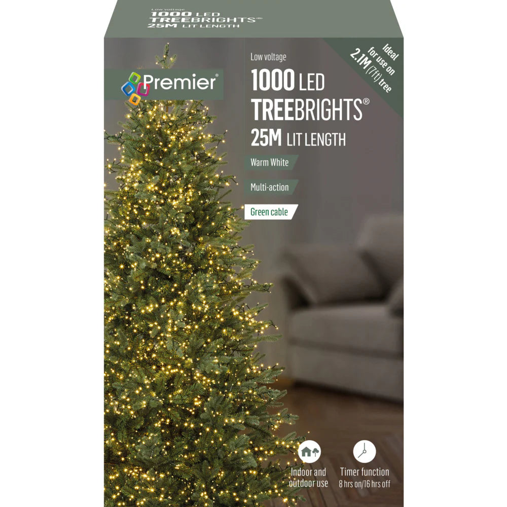 Premier 1000 LED Treebrights – Warm/White/Multi, 25M, Timer-Controlled