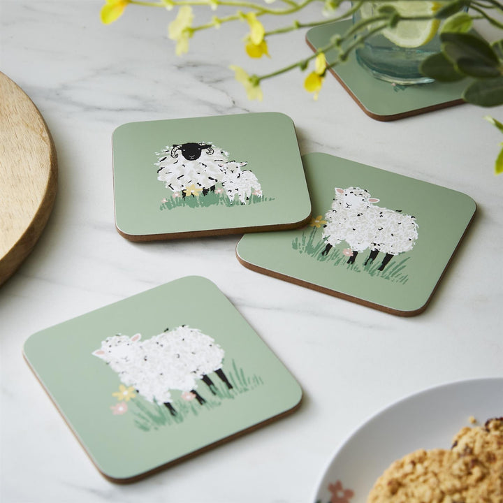 Woolly Sheep Coasters - 4 Pack One Size in Green - Flemings Department Store