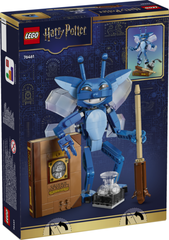 LEGO Harry Potter Wizard of Worms building set box, set number 76461, featuring a blue worm-like creature with wings, a brown clockwork chest, a glass beaker, and a wand, shown on a dark blue and gold background.
