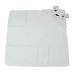 A white hooded baby towel with a bear face design on the hood, shown flat against a white background.