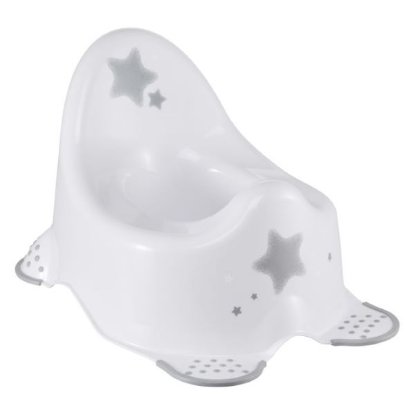 White potty chair with star patterns on a white background