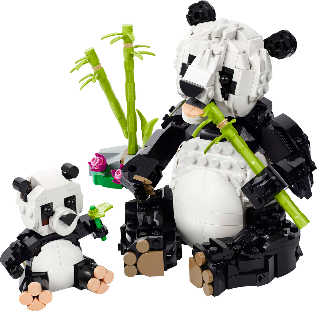 LEGO panda set with two pandas and bamboo on a white background