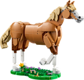 Lego horse made of interlocking bricks on a white background