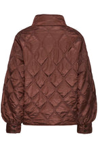 FRAGATE Outerwear in Rum Raisin/Red with a diamond pattern, shown from the back on a white background.