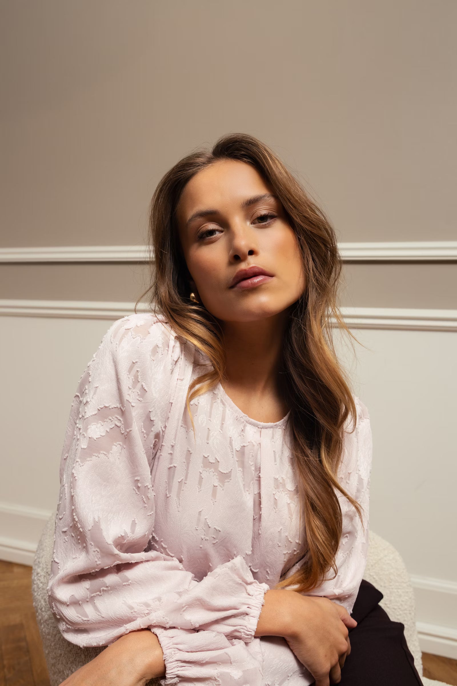 Fransa FRMERA Blouse – Sheer Textured Long Sleeve Top