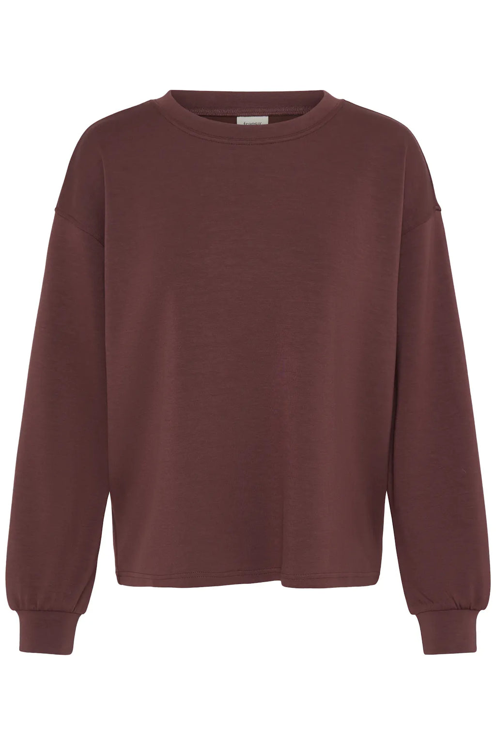 FRAURORA PU 7 Sweatshirt in Rum Raisin/Red with long sleeves and ribbed cuffs, displayed against a solid white background.