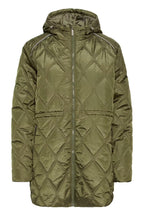 An FRAGATE Outerwear in Grape Leaf/Green quilted hooded jacket with a diamond pattern, shown against a plain white background.