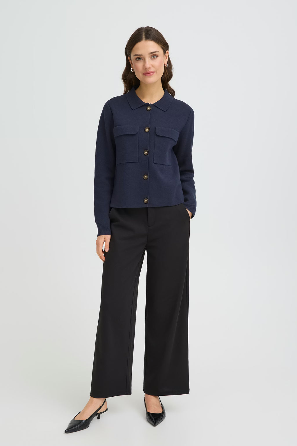 Fransa Frita Navy Knitted Cardigan